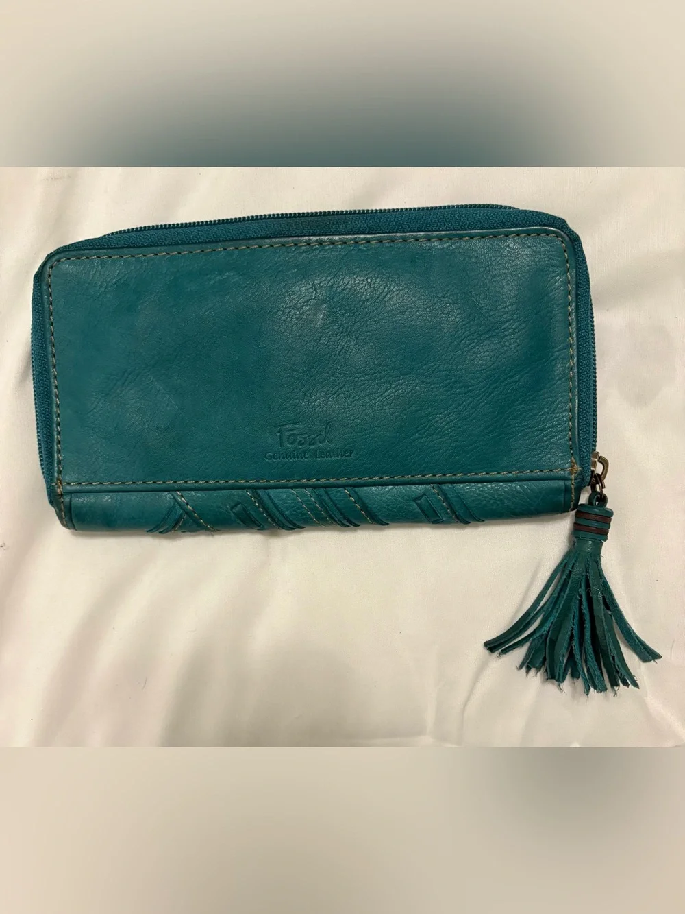 Fossil Teal Leather Clutch Wallet